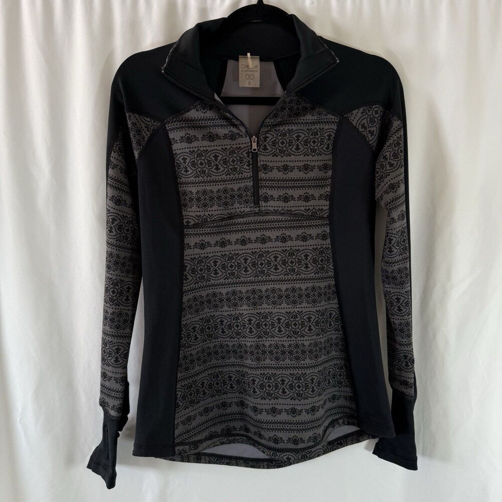 CALIA Carrie Underwood Jacket Women Small Black Print 1/4 Zip Pockets Turtleneck